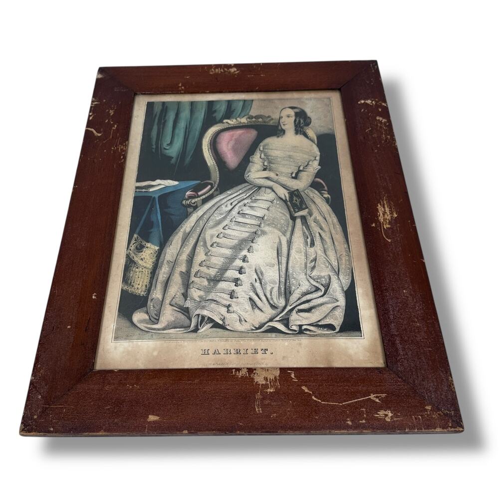 Antique Currier & Ives Harriet Hand Colored Lithograph Victorian Print 1800s